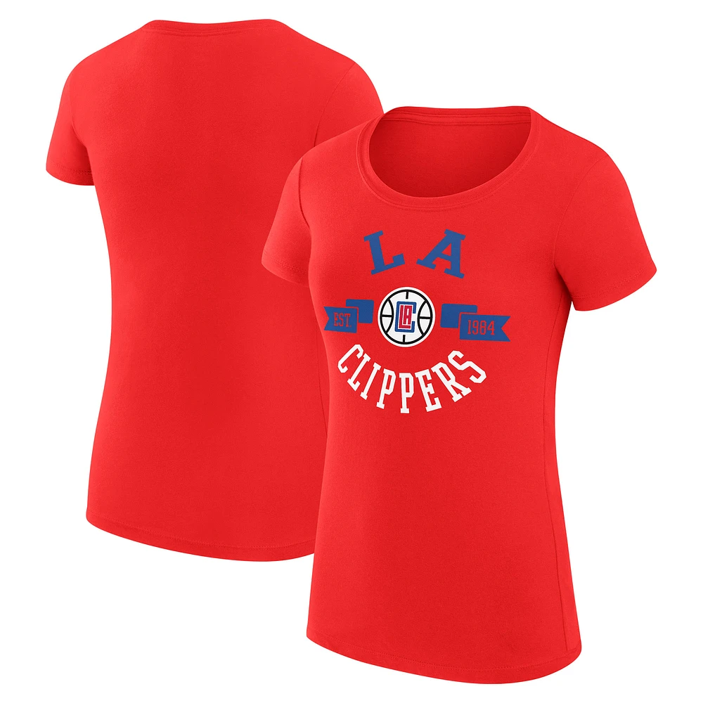 Women's G-III 4Her by Carl Banks Red LA Clippers Super-Slim Fit Lightweight Large City Logo T-Shirt