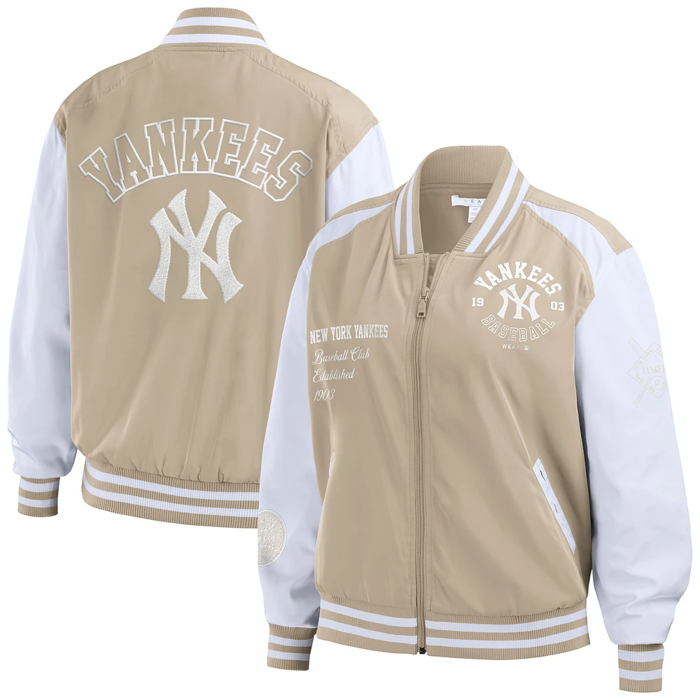 Women's WEAR by Erin Andrews Tan New York Yankees Tonal Full-Zip Bomber Jacket