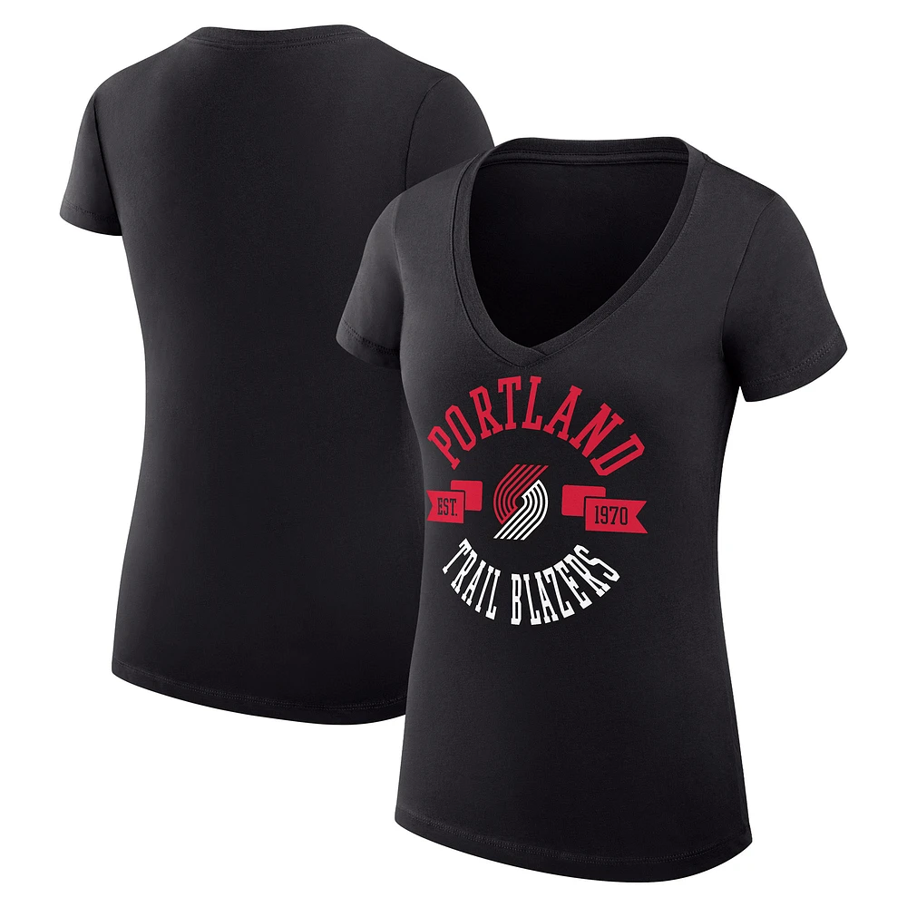 Women's G-III 4Her by Carl Banks Black Portland Trail Blazers Super-Slim Fit Lightweight Large City Logo V-Neck T-Shirt