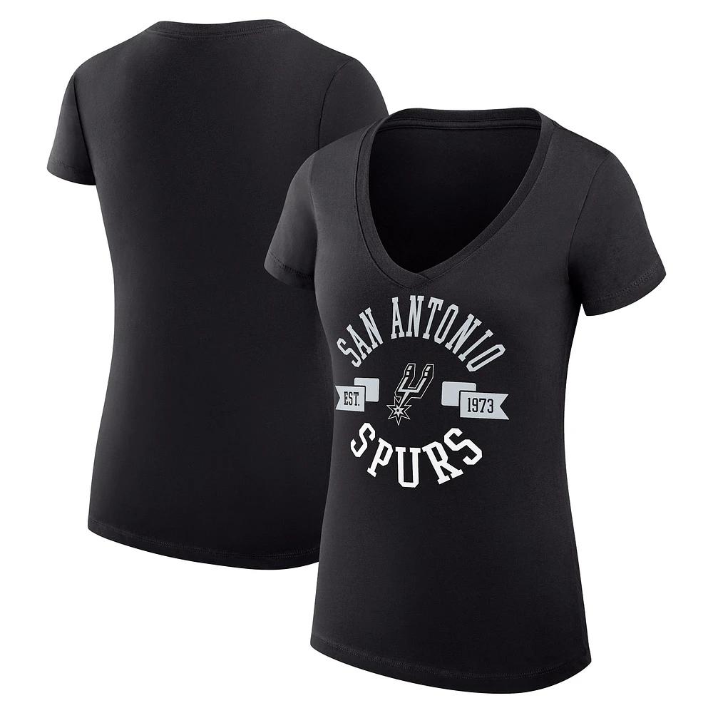 Women's G-III 4Her by Carl Banks Black San Antonio Spurs Super-Slim Fit Lightweight Large City Logo V-Neck T-Shirt