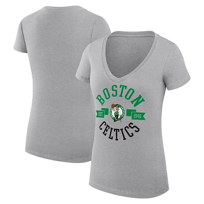 Women's G-III 4Her by Carl Banks Heather Gray Boston Celtics Super-Slim Fit Lightweight Large City Logo V-Neck T-Shirt