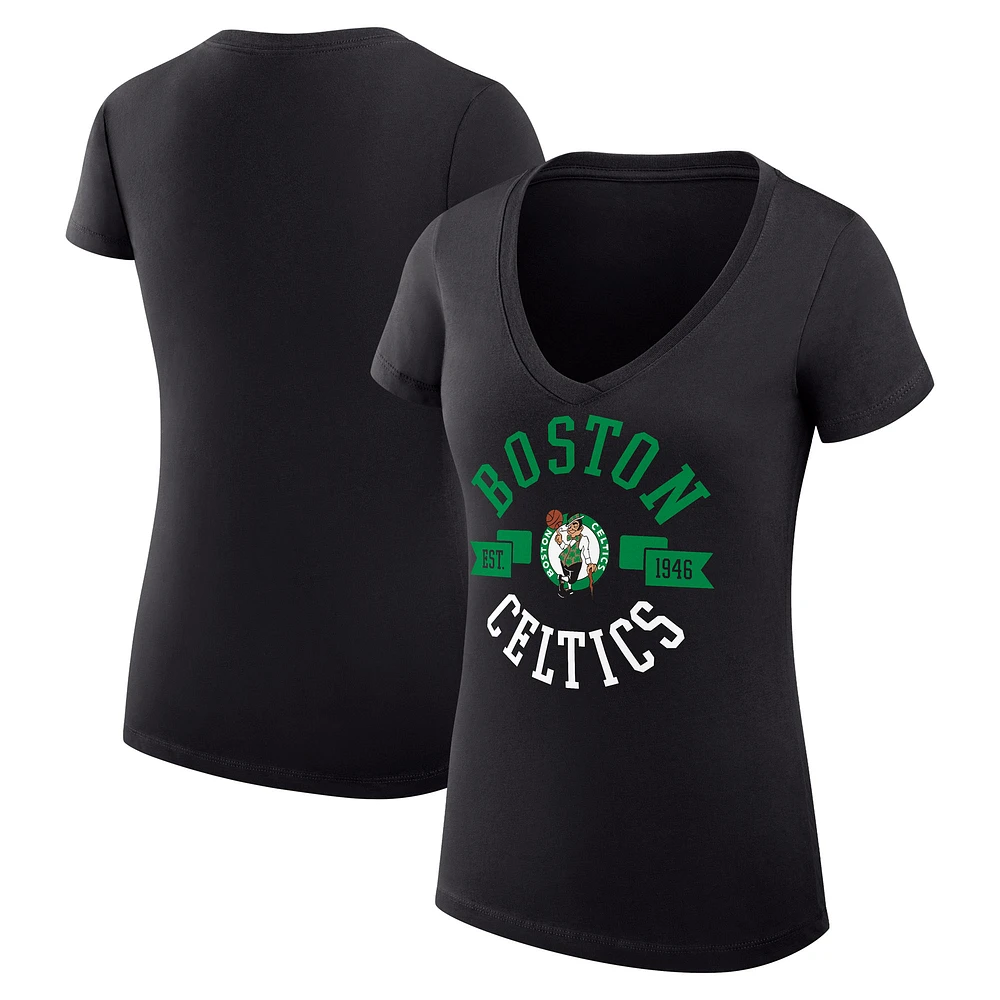 Women's G-III 4Her by Carl Banks Boston Celtics Super-Slim Fit Lightweight Large City Logo V-Neck T-Shirt
