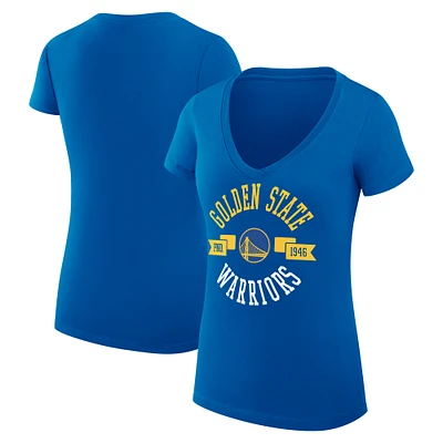 Women's G-III 4Her by Carl Banks Royal Golden State Warriors Super-Slim Fit Lightweight Large City Logo V-Neck T-Shirt