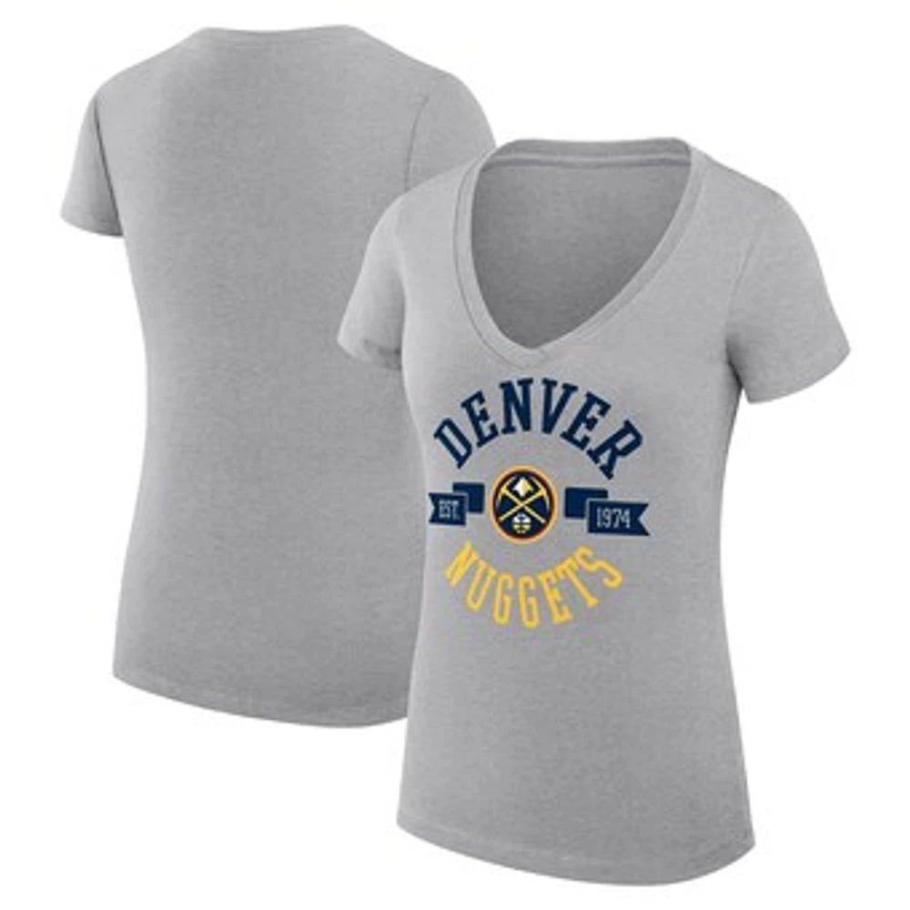 Women's G-III 4Her by Carl Banks Heather Gray Denver Nuggets Super-Slim Fit Lightweight Large City Logo V-Neck T-Shirt