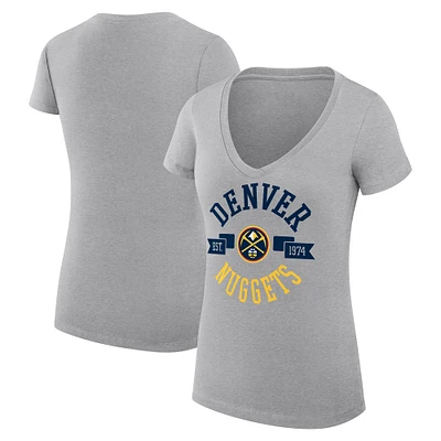Women's G-III 4Her by Carl Banks Heather Gray Denver Nuggets Super-Slim Fit Lightweight Large City Logo V-Neck T-Shirt