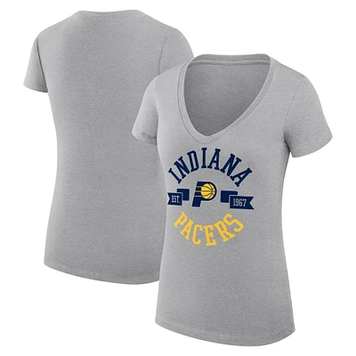 Women's G-III 4Her by Carl Banks Heather Gray Indiana Pacers Super-Slim Fit Lightweight Large City Logo V-Neck T-Shirt