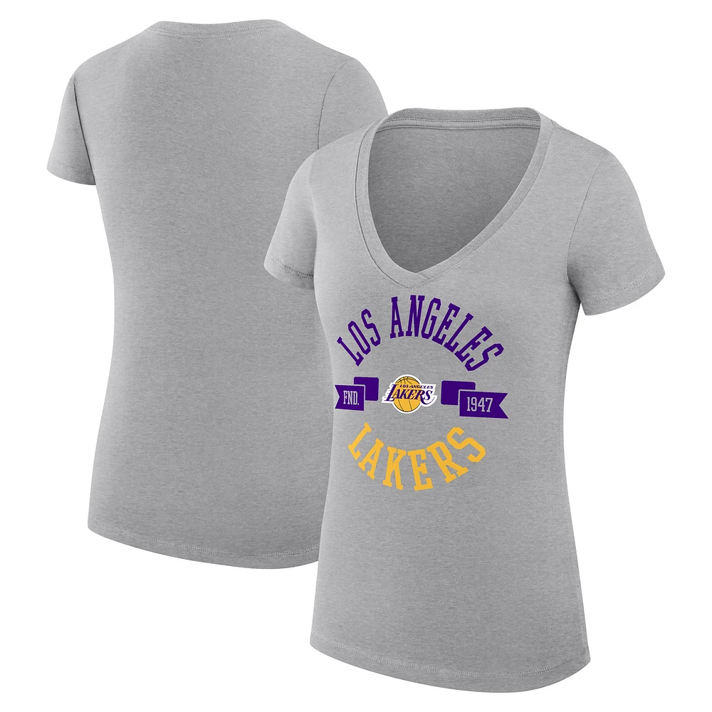 Women's G-III 4Her by Carl Banks Heather Gray Los Angeles Lakers Super-Slim Fit Lightweight Large City Logo V-Neck T-Shirt