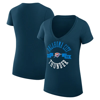 Women's G-III 4Her by Carl Banks Navy Oklahoma City Thunder Super-Slim Fit Lightweight Large Logo V-Neck T-Shirt
