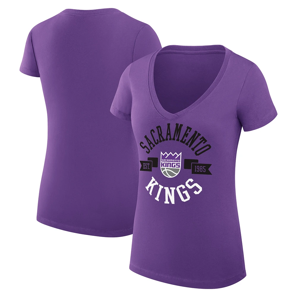 Women's G-III 4Her by Carl Banks Sacramento Kings Super-Slim Fit Lightweight Large City Logo V-Neck T-Shirt