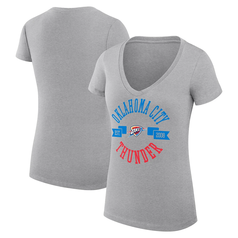 Women's G-III 4Her by Carl Banks Heather Gray Oklahoma City Thunder Super-Slim Fit Lightweight Large Logo V-Neck T-Shirt