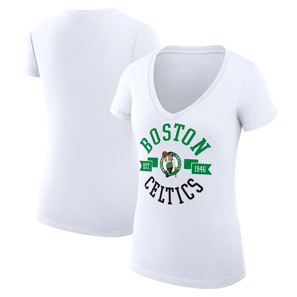 Women's G-III 4Her by Carl Banks White Boston Celtics Super-Slim Fit Lightweight Large City Logo V-Neck T-Shirt