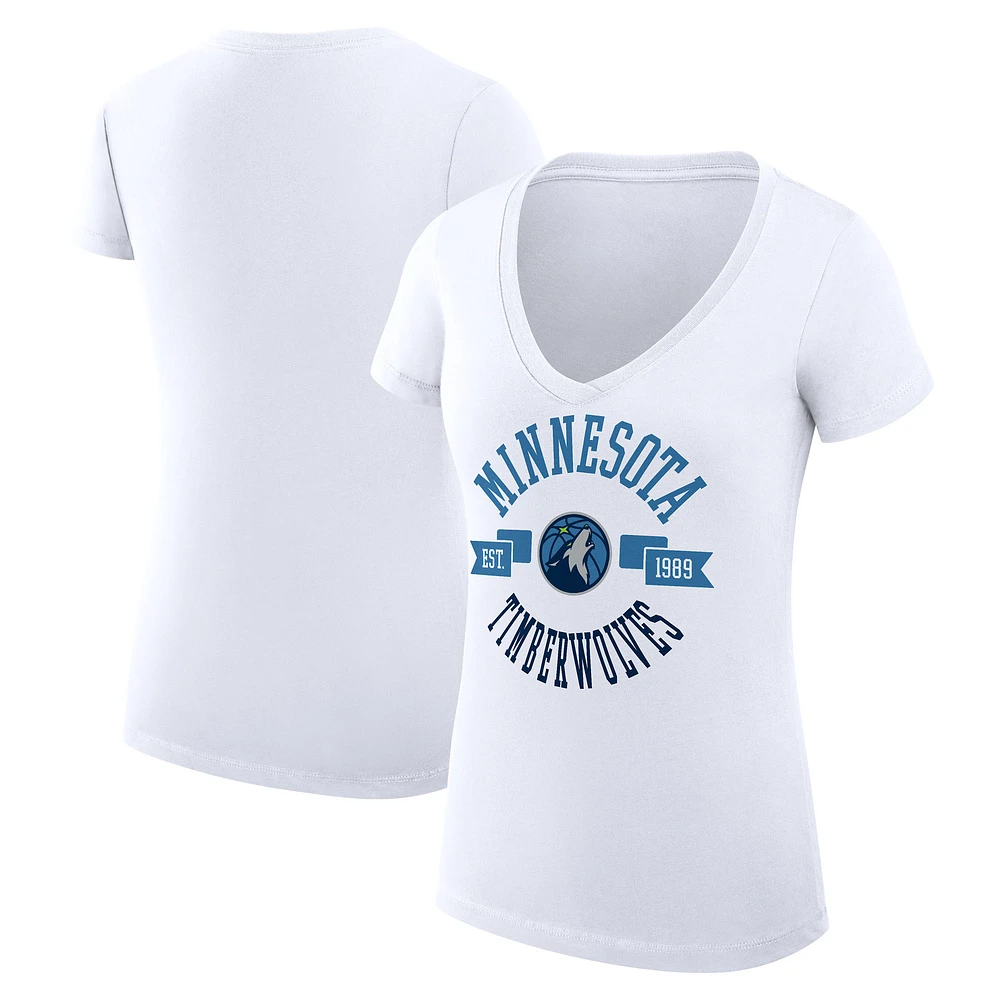 Women's G-III 4Her by Carl Banks White Minnesota Timberwolves Super-Slim Fit Lightweight Large City Logo V-Neck T-Shirt