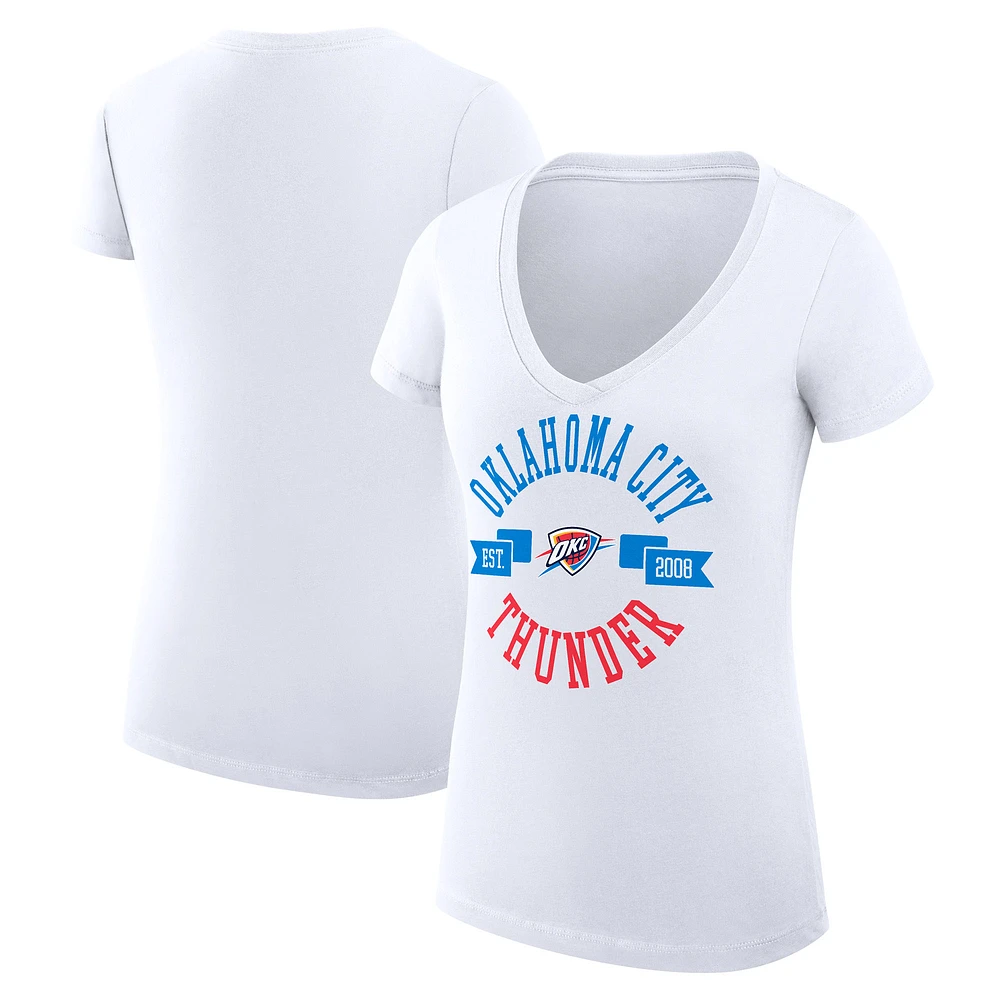 Women's G-III 4Her by Carl Banks White Oklahoma City Thunder Super-Slim Fit Lightweight Large Logo V-Neck T-Shirt