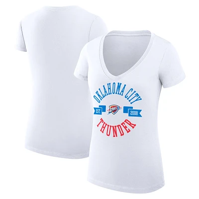 Women's G-III 4Her by Carl Banks White Oklahoma City Thunder Super-Slim Fit Lightweight Large Logo V-Neck T-Shirt