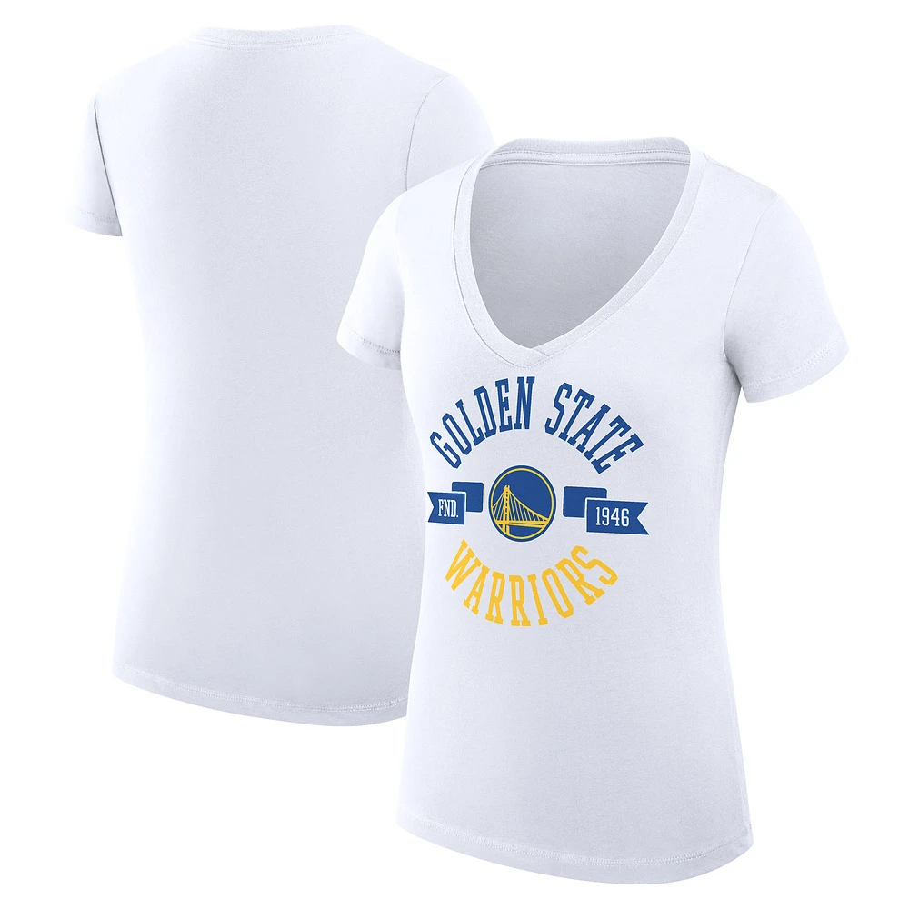 Women's G-III 4Her by Carl Banks White Golden State Warriors Super-Slim Fit Lightweight Large City Logo V-Neck T-Shirt