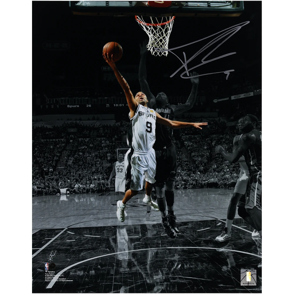 Tony Parker San Antonio Spurs Autographed 11" x 14" 2014 NBA Finals Layup vs. Miami Heat Photograph