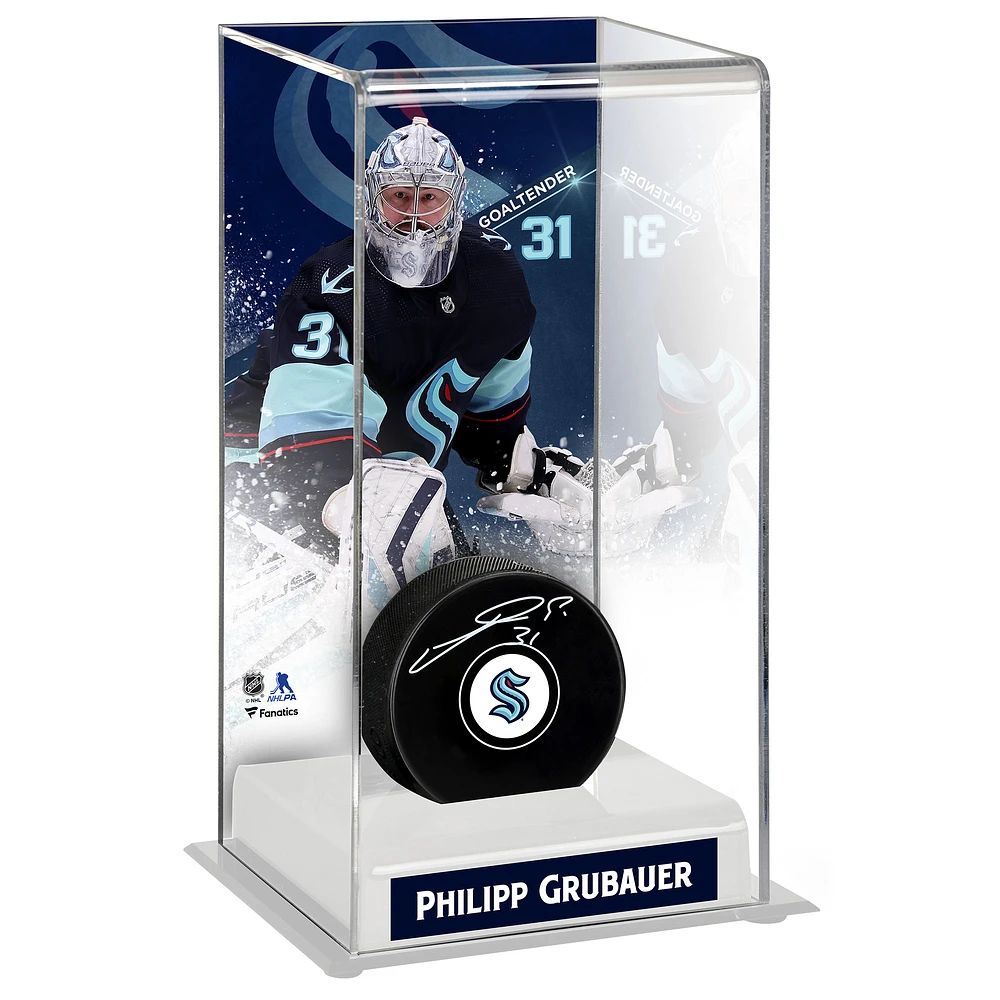 Philipp Grubauer Seattle Kraken Autographed Hockey Puck with Deluxe Tall Case