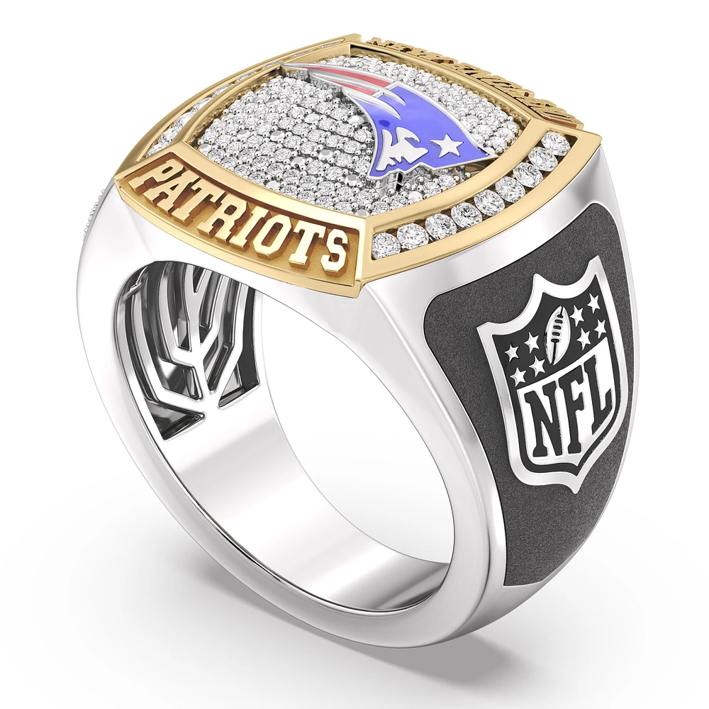 True Fan New England Patriots 1/2 CTTW Diamond Two-Tone Yellow Gold and Sterling Silver Ring