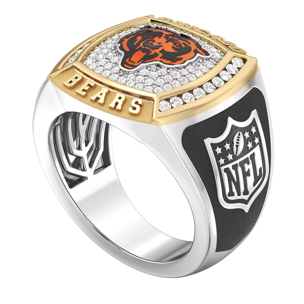 True Fan Chicago Bears 1/2 CTTW Diamond Two-Tone Yellow Gold and Sterling Silver Ring