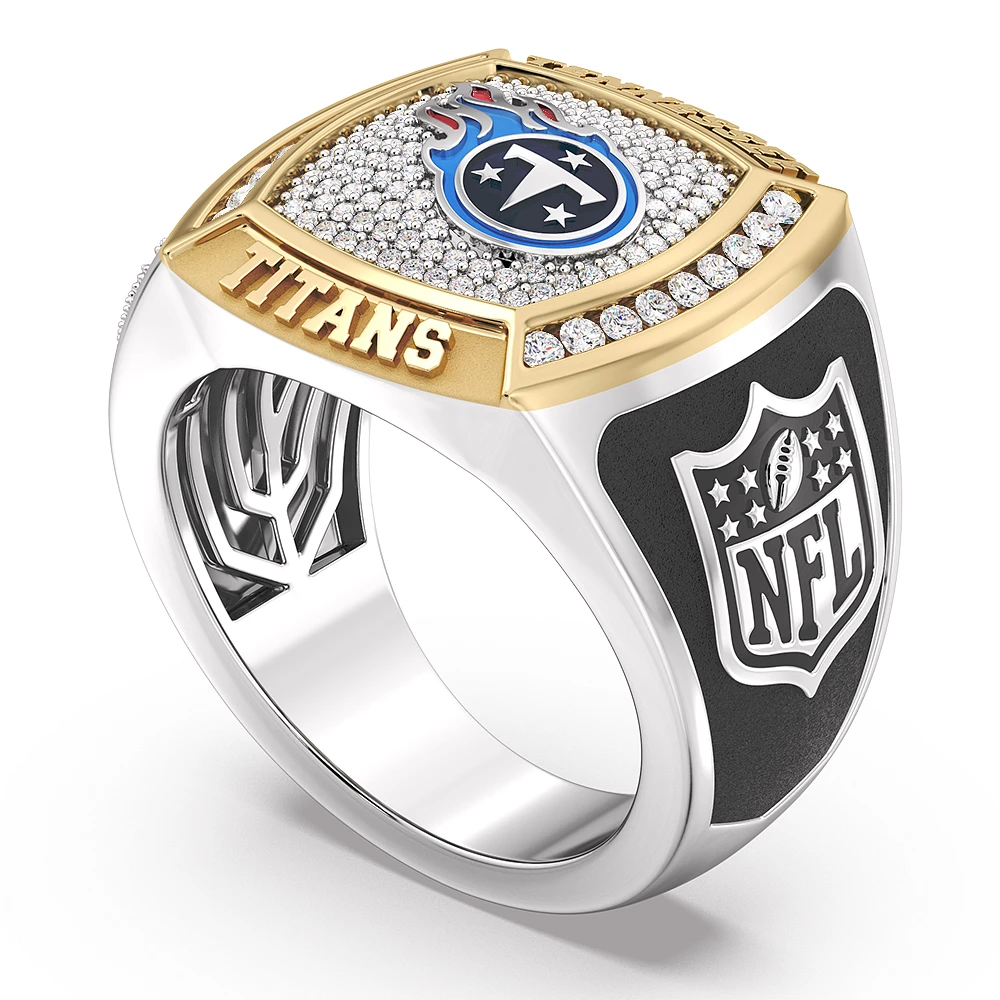 True Fan Tennessee Titans 1/2 CTTW Diamond Two-Tone Yellow Gold and Sterling Silver Ring