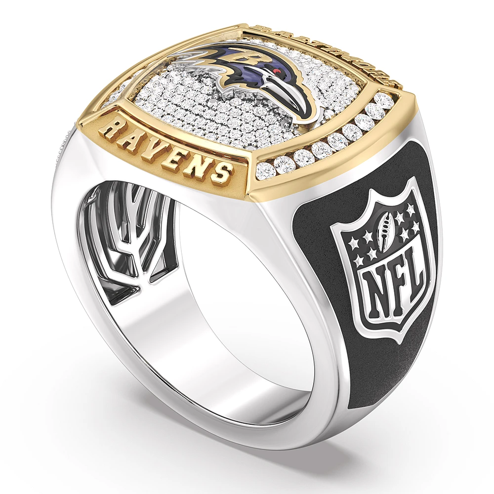 True Fan Baltimore Ravens 1/2 CTTW Diamond Two-Tone Yellow Gold and Sterling Silver Ring