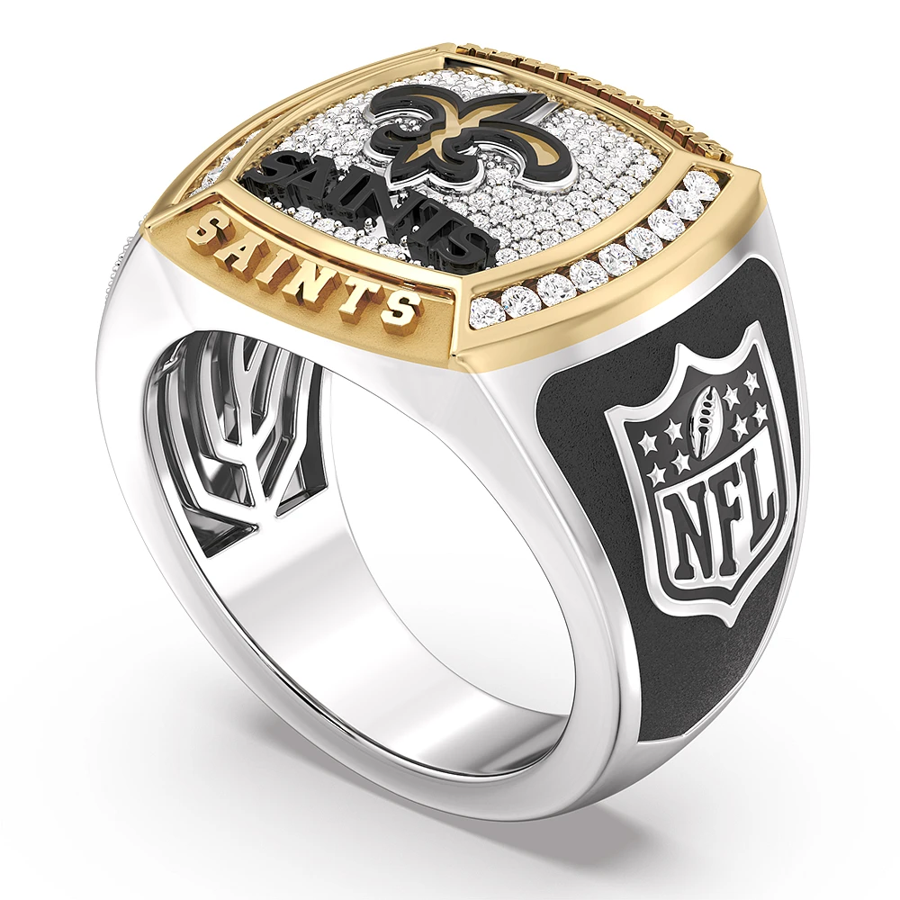 True Fan New Orleans Saints 1/2 CTTW Diamond Two-Tone Yellow Gold and Sterling Silver Ring