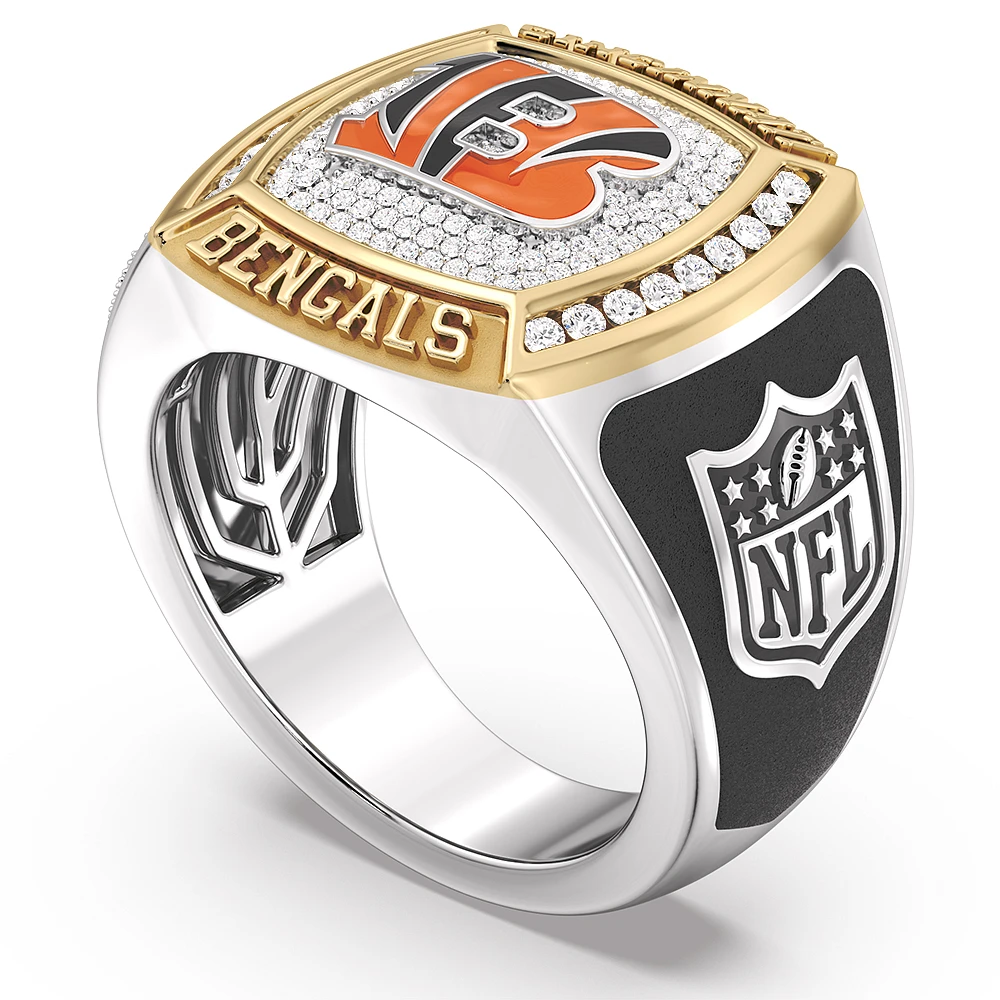 True Fan Cincinnati Bengals 1/2 CTTW Diamond Two-Tone Yellow Gold and Sterling Silver Ring
