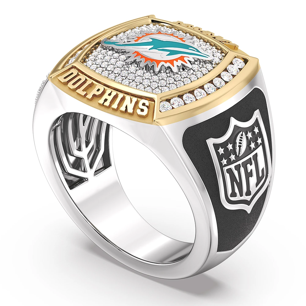 True Fan Miami Dolphins 1/2 CTTW Diamond Two-Tone Yellow Gold and Sterling Silver Ring