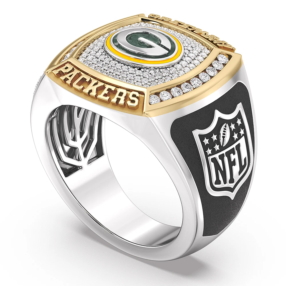 True Fan Green Bay Packers 1/2 CTTW Diamond Two-Tone Yellow Gold and Sterling Silver Ring