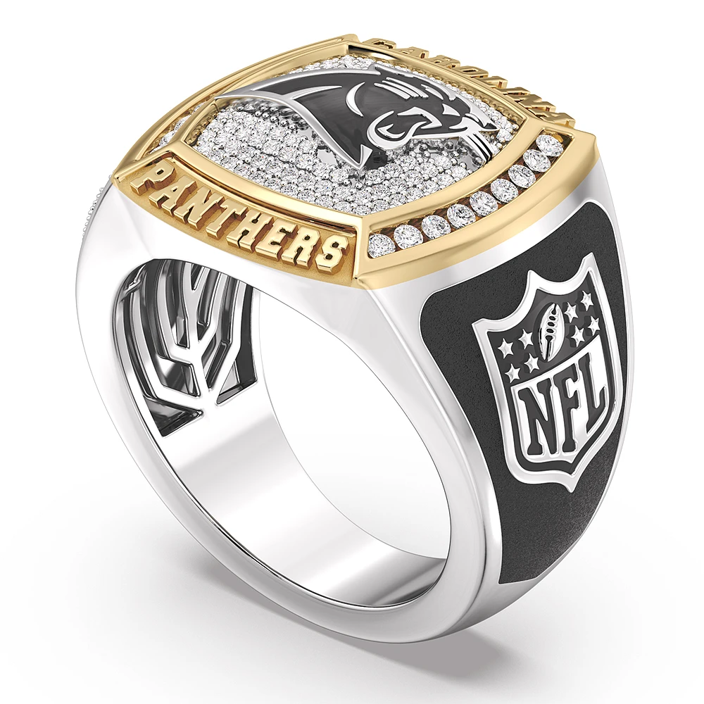True Fan Carolina Panthers 1/2 CTTW Diamond Two-Tone Yellow Gold and Sterling Silver Ring