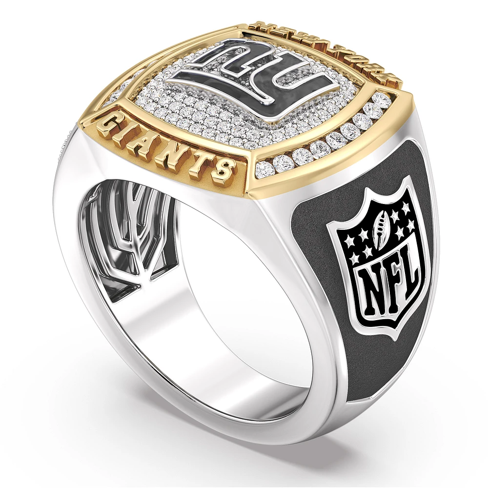 True Fan New York Giants 1/2 CTTW Diamond Two-Tone Yellow Gold and Sterling Silver Ring