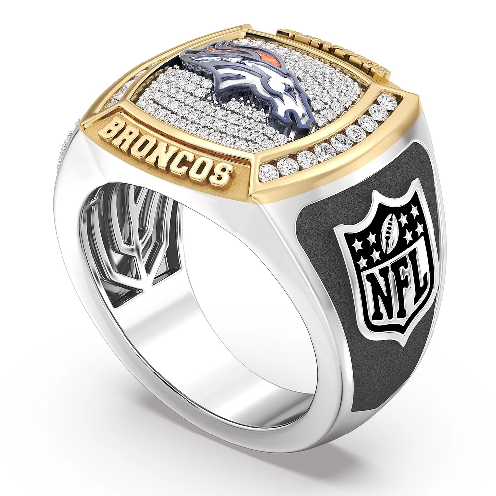 True Fan Denver Broncos 1/2 CTTW Diamond Two-Tone Yellow Gold and Sterling Silver Ring