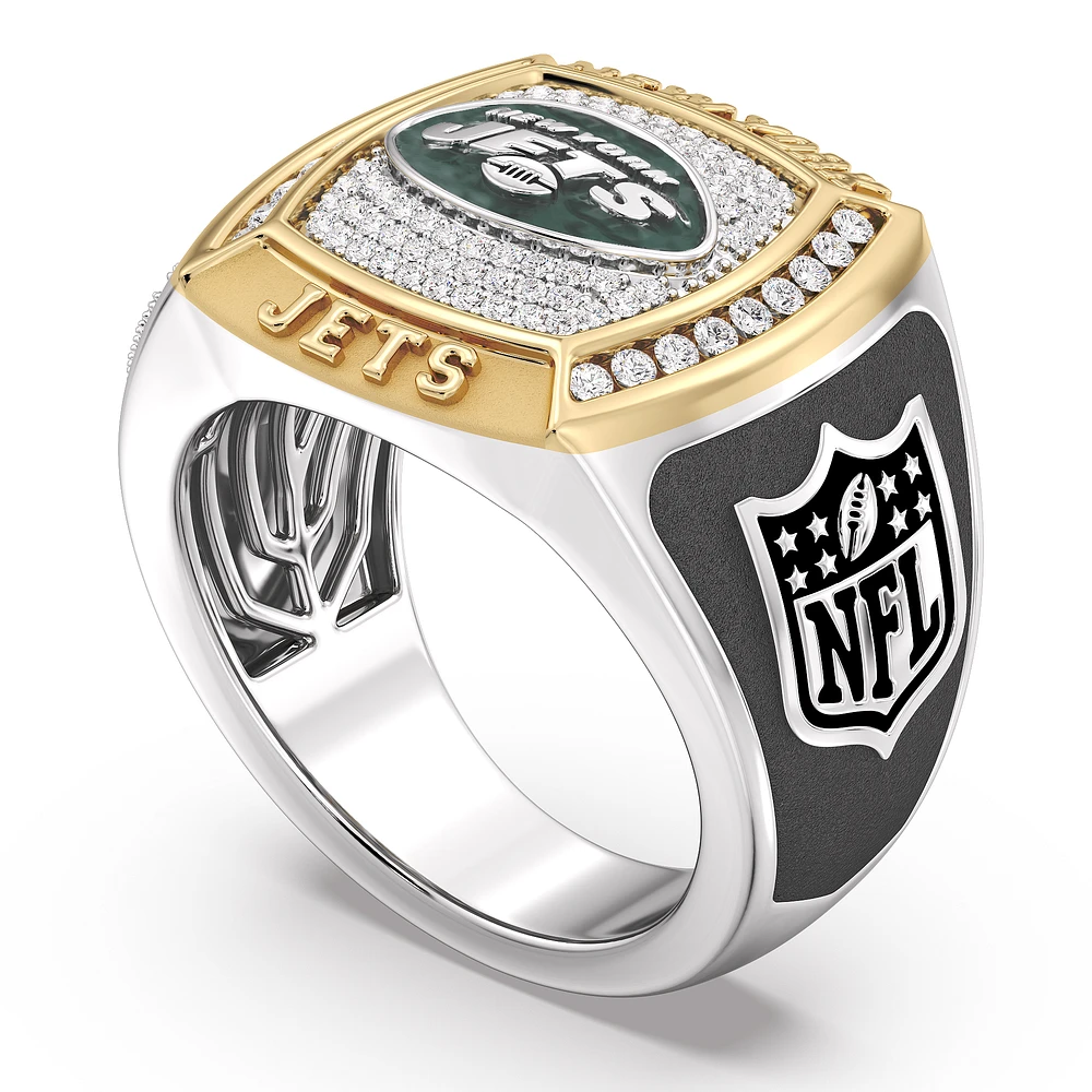 True Fan New York Jets 1/2 CTTW Diamond Two-Tone Yellow Gold and Sterling Silver Ring
