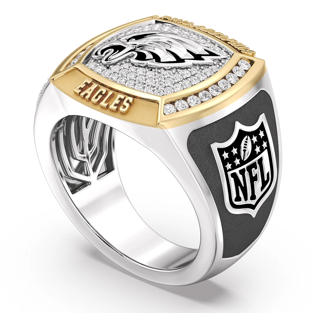 True Fan Philadelphia Eagles 1/2 CTTW Diamond Two-Tone Yellow Gold and Sterling Silver Ring