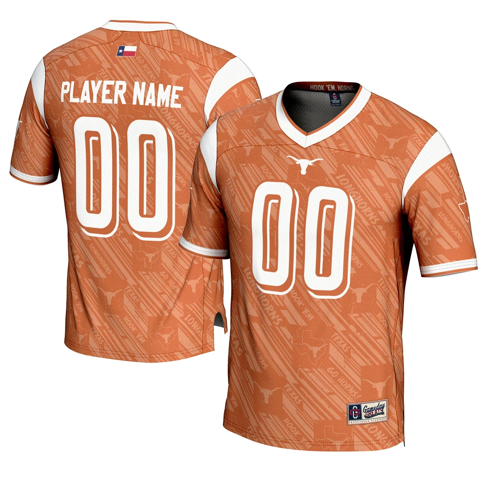 Men's GameDay Greats Texas Orange Longhorns Highlight Print NIL Pick-A-Player Football Jersey