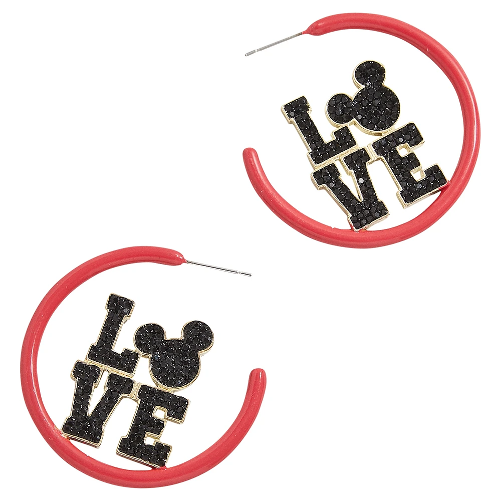 BaubleBar Red Mickey Mouse Love Outline Hoop Earrings