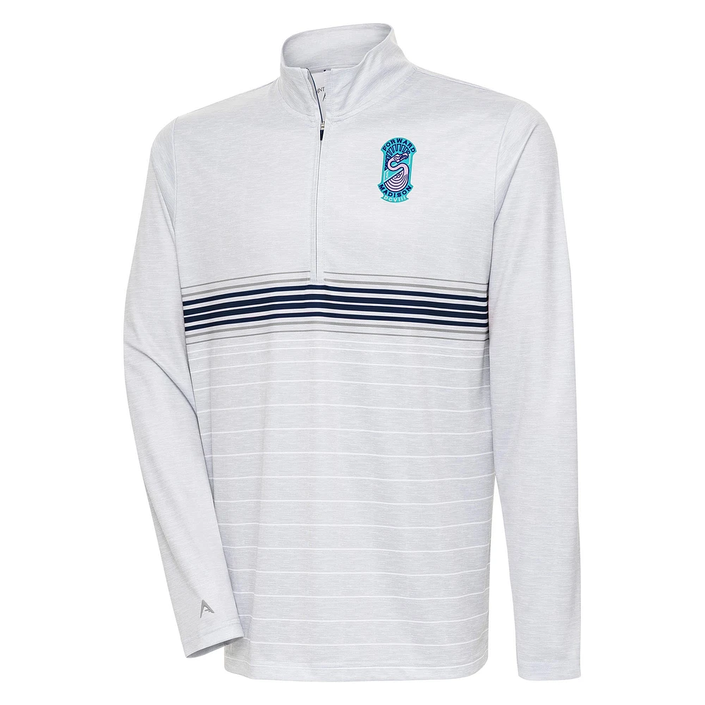 Men's Antigua Heather Gray Forward Madison FC Bullseye Quarter-Zip Pullover Top