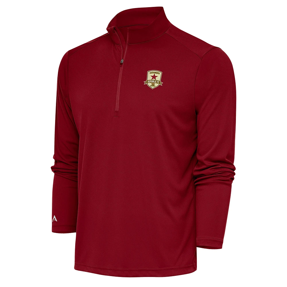 Men's Antigua Cardinal Sacramento Republic FC Tribute Quarter-Zip Pullover Top