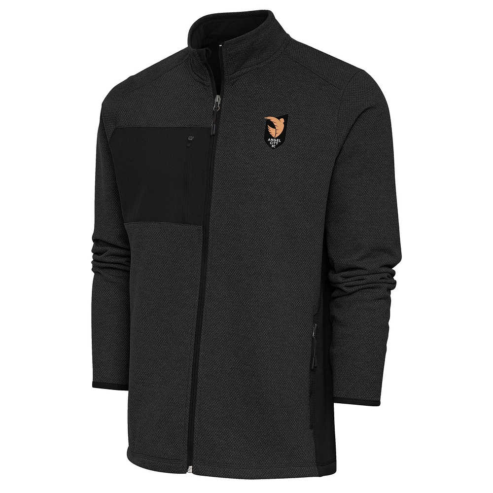 Men's Antigua Heather Black Angel City FC Course Full-Zip Jacket