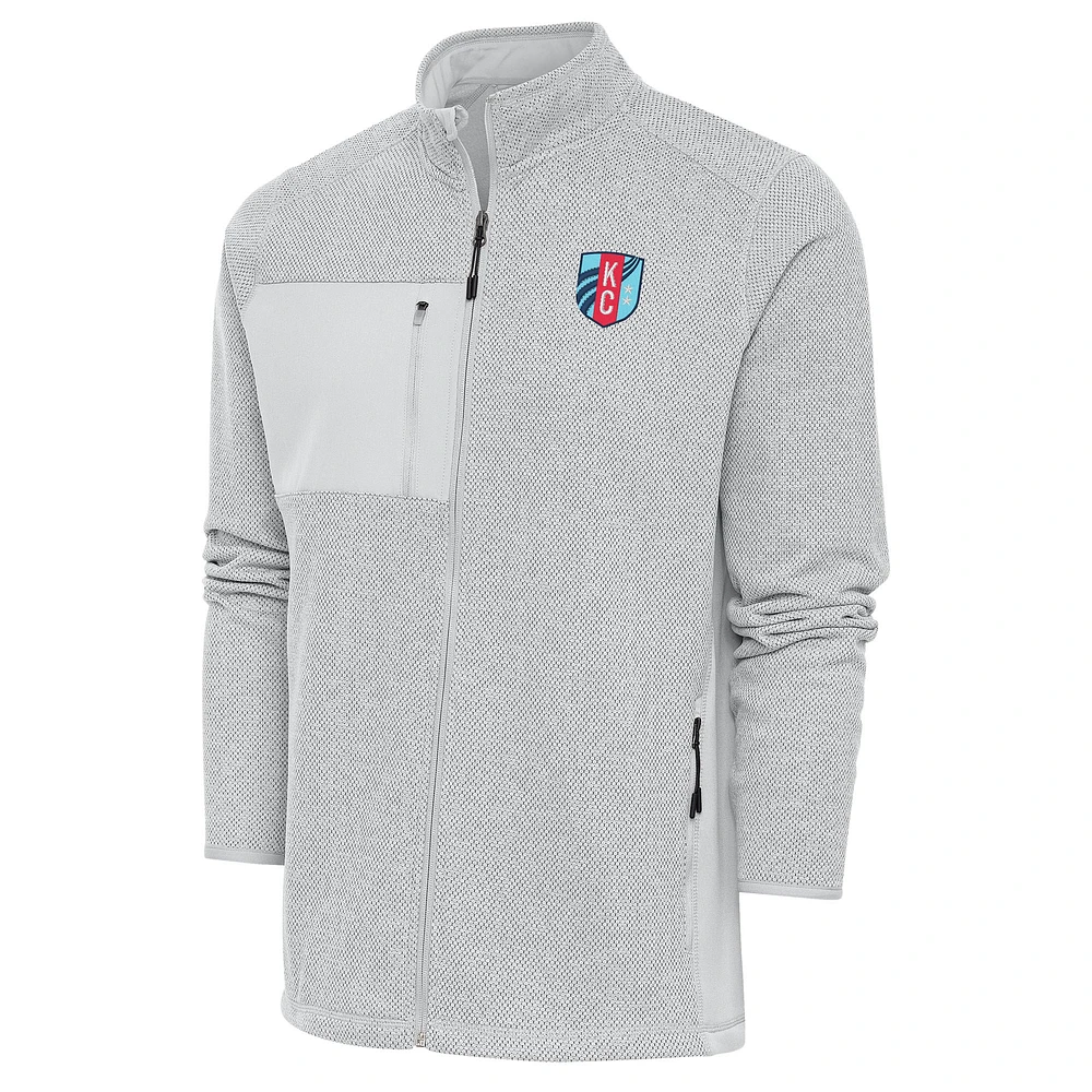 Men's Antigua Gray Kansas City Current Course Full-Zip Jacket