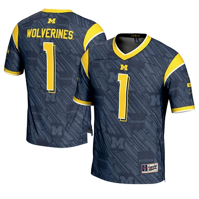 Men's GameDay Greats #1 Navy Michigan Wolverines Highlight Print Football Fashion Jersey