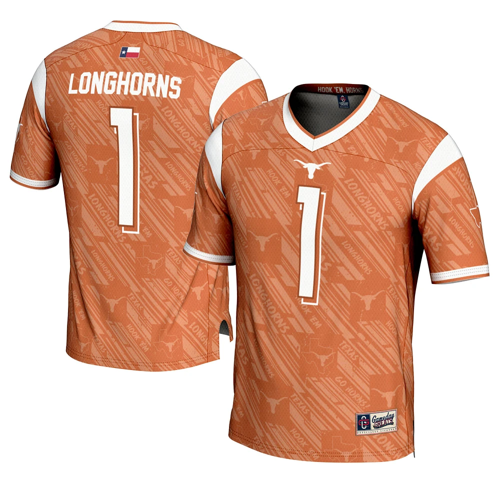 Men's GameDay Greats #1 Texas Orange Longhorns Highlight Print Football Fashion Jersey