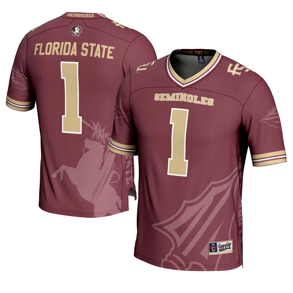 Men's GameDay Greats #1 Garnet Florida State Seminoles Icon Print Football Fashion Jersey