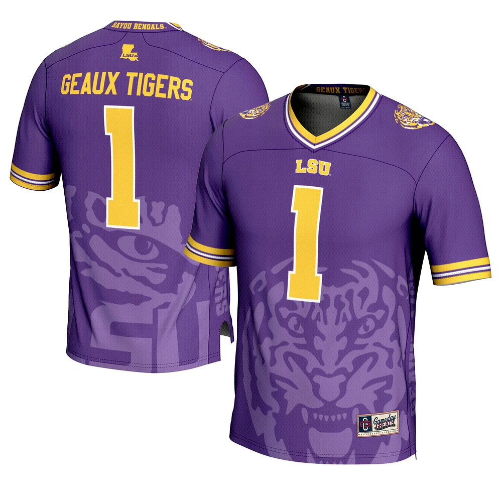 Men's GameDay Greats #1 Purple LSU Tigers Icon Print Football Fashion Jersey