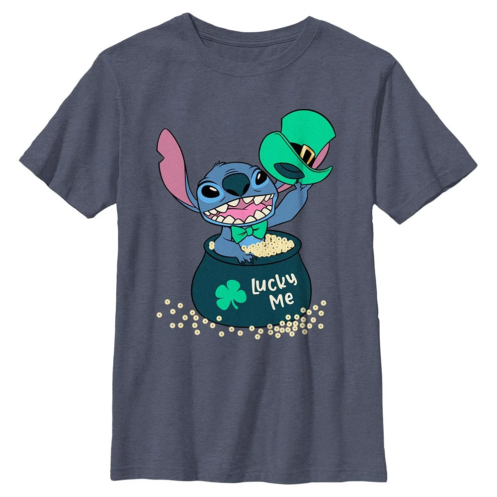 Youth Mad Engine Heather Navy Lilo and Stitch Lucky Me St. Paddy's Day Graphic T-Shirt