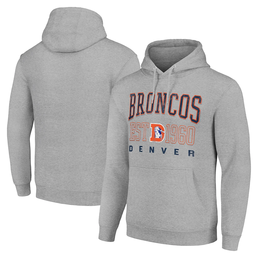 Unisex Starter Heather Gray Denver Broncos Throwback Logo Pullover Hoodie