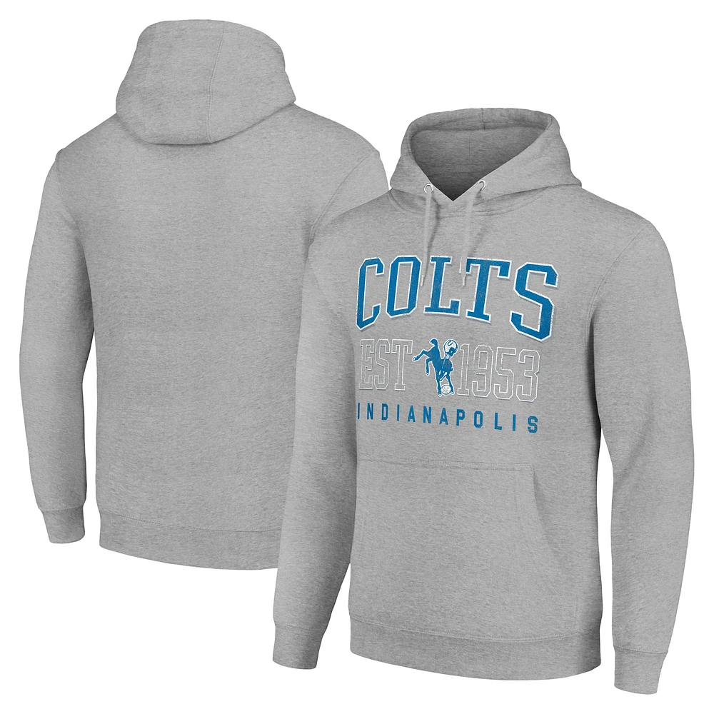 Unisex Starter Heather Gray Indianapolis Colts Throwback Logo Pullover Hoodie