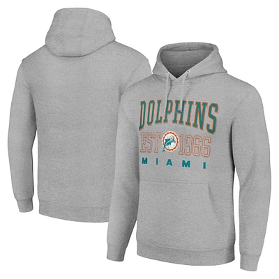 Unisex Starter Heather Gray Miami Dolphins Throwback Logo Pullover Hoodie