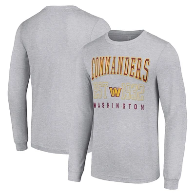 Men's Starter Heather Gray Washington Commanders Throwback Logo Long Sleeve T-Shirt