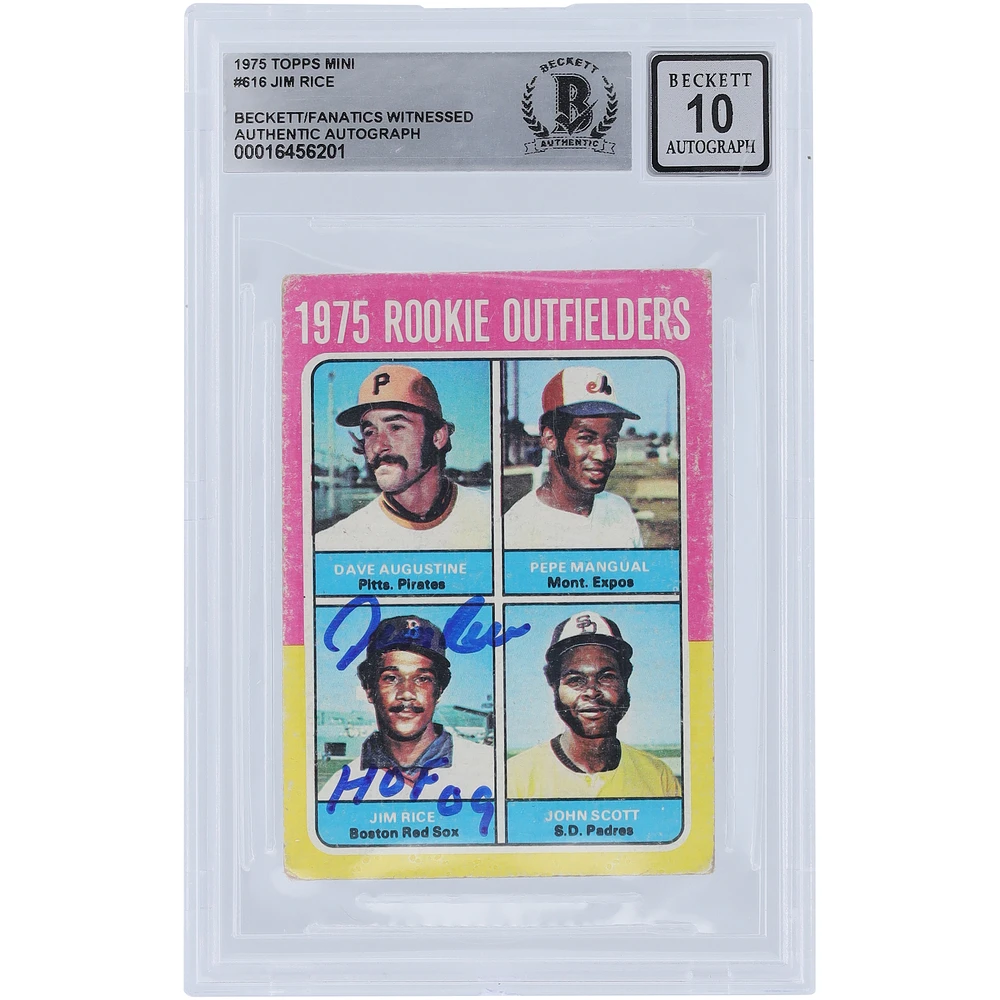 Jim Rice Boston Red Sox Autographed 1975 Topps #616 Beckett Fanatics Witnessed Authenticated 10 Rookie Card with "HOF 09" Inscription
